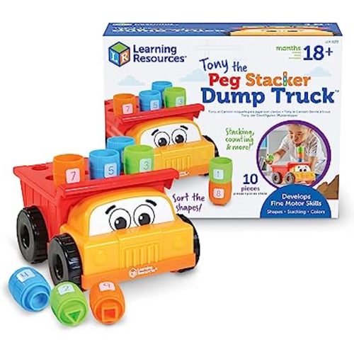 Learning Resources Tony the Peg Stacker Dump Truck - 10 Pieces, Ages 18+ months Fine Motor Skills Toy for Toddlers, Preschool Toys