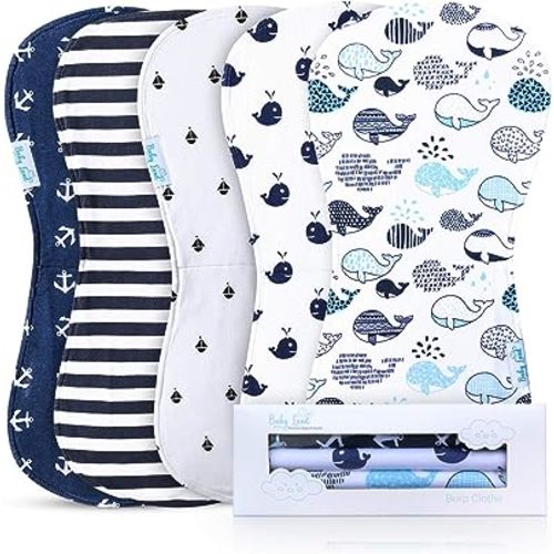 Liphontcta Organic Burp Cloths for Baby Boys - 5-Pack Ultra Absorbent Burping Cloth, Burp Clothes, Newborn Towel - Milk Spit Up Rags - Burpy Bib for Unisex, Boy, Girl - Burp Cloths Set