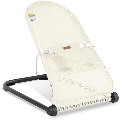 Baby Bouncer,Baby Bouncer Seat,Portable Infant Bouncer with 3-Point Safety Harness,Ergonomic Bouncy Seat, Newborns Bouncer for Babies 0-6 Months up to 20lbs,ASTM-Certified(Mesh Beige)