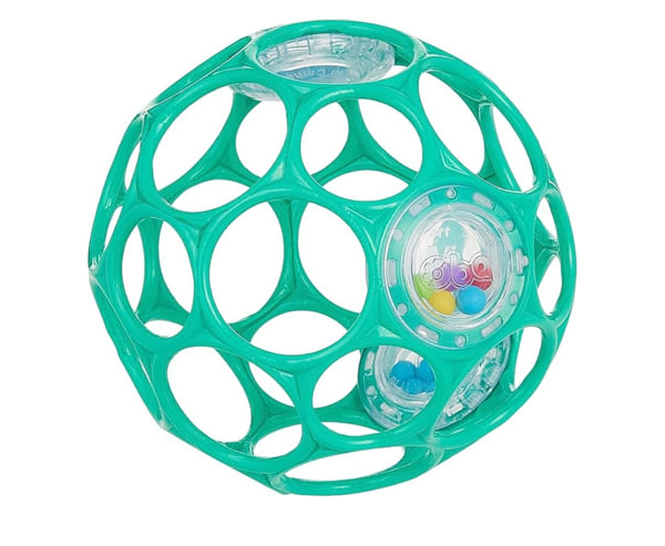 Bright Starts Oball Easy-Grasp Rattle BPA-Free Infant Toy in Teal, Age Newborn and up, 4 Inches