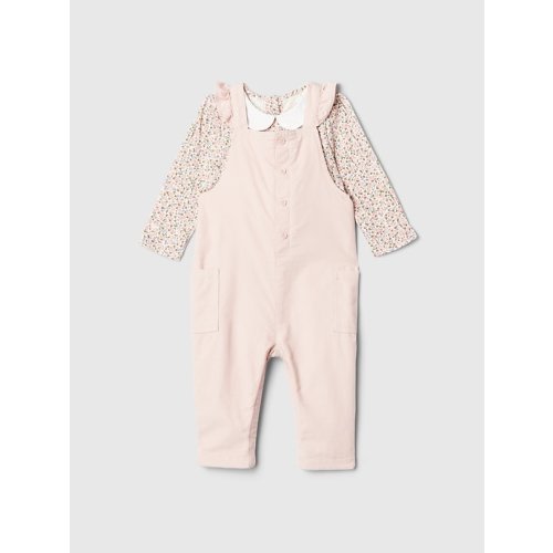 Baby Corduroy Overall Outfit Set in dull rose pink