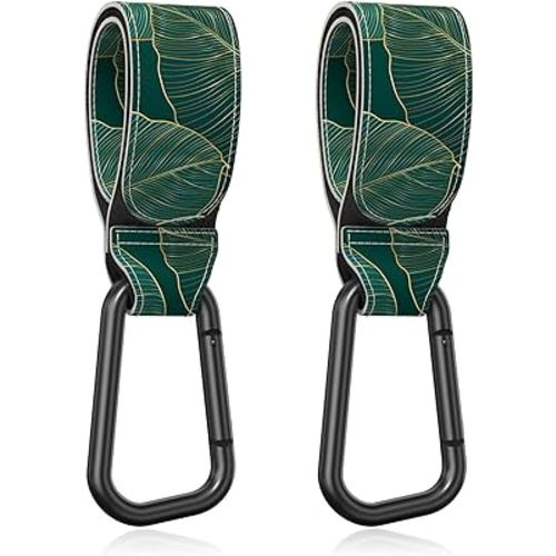 Baby Stroller Hooks for Hanging Bags, Universal Stroller Clips Stroller Accessories Hook Mommy Hook for Stroller, Diaper Bag, Shopping Bag, Purse, Backpack (Green Leaf, 2 Pack)