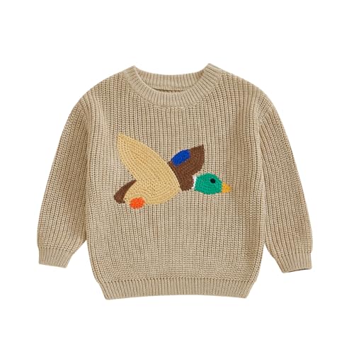 Toddler Baby Girls Boys Sweaters Mallard Duck Embroidery Long Sleeve Knit Sweatshirt Warm Winter Hunting Clothes