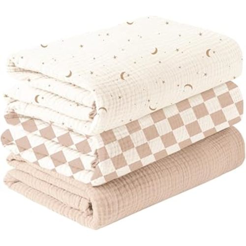 Konssy 3 Pack Muslin Swaddle Blankets for Unisex, Newborn Receiving Blanket, Large 47 x 47 inches, Soft Breathable Muslin Baby Swaddles for Boys & Girls