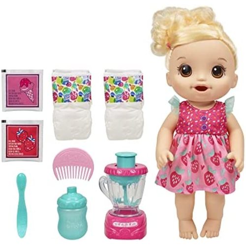 Baby Alive Magical Mixer Baby Doll, Strawberry Shake, Baby Alive Doll with Toy Blender, Baby Doll Set for Kids 3 and Up, Blonde Hair