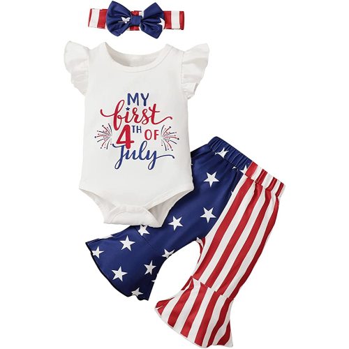 Baby Girl My First 4th of July Outfit Girl American Flag Bell Bottom Outfit