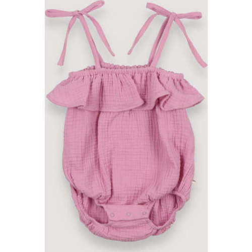 Baby Coachella Draped Ruffle Chest Tie-Strap Romper, Iris Lilac (6 months)