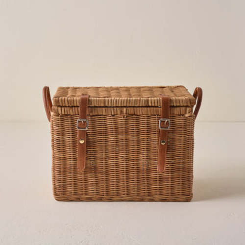 Reid Woven Storage Trunk with Leather Handles – Magnolia