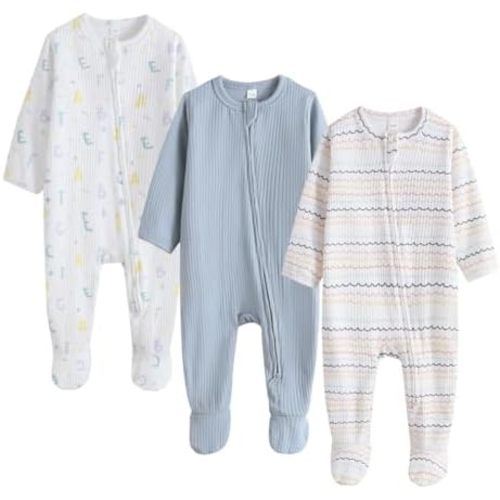 Bafeicao Newnorn Baby Footie Romper with Mitten Cuffs 2-Way Zipper Cotton Pajamas One-piece Jumpsuit Sleeper Infant Clothes