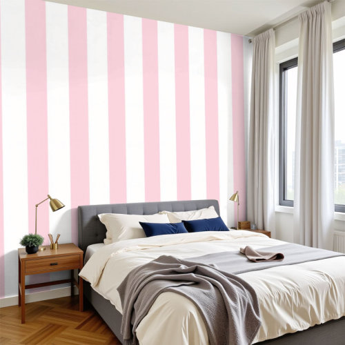 Red Barrel Studio® Peel and Stick Wallpaper Soft Pink Striped Vertical Stripes Wall Murals 100"H x 144"W Removable PVC Wall Paper Self-Adhesive Wall Decor for Bedroom Living Room Home Office | Wayfair