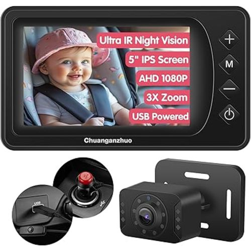 S100P - Cámara de coche para bebé, visión nocturna transparente IPS HD 1080P de fácil instalación (5 pulgadas, negro)