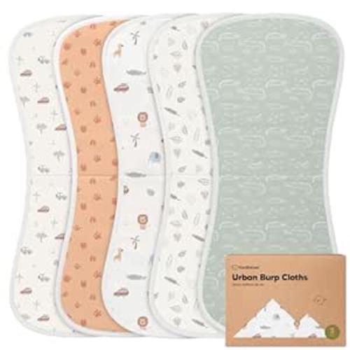 Organic Burp Cloths for Baby Boys and Girls - 5-Pack Super Absorbent Burping Cloth, Burp Clothes, Soft & Plush Newborn Towel, Milk Spit Up Rags, Burpy Cloth Bib for Unisex, Burping Rags (Wilderness)