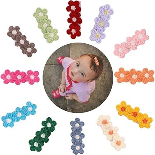 Baby Hair Clips -12Pcs Tiny Hair Barrettes for Baby Girls Fully Lined Wrapped by Soft Fabric Cloth Flower Hair Clips for Toddlers Girls Infants Kids