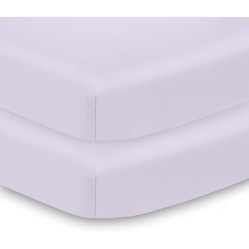 BreathableBaby All-in-One Fitted Sheet & Waterproof Cover, for 38" x 24"/97 x 61 cm Mini Crib Mattress, Lavender (2-Pack)