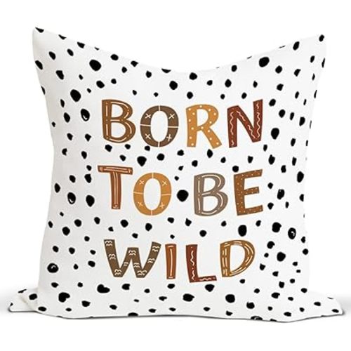 Rusenbao Kids Nursery Throw Pillow Covers 18×18, Born to Be Wild, Reading Classroom Bed Decorative Pillows Covers, Reading Corner for Kids, Decor for Kids Room Playroom