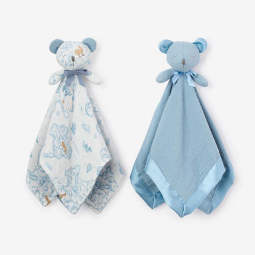 Blue "Sleepy Pals" Organic Security Blanket Set BLUE / 15x15
