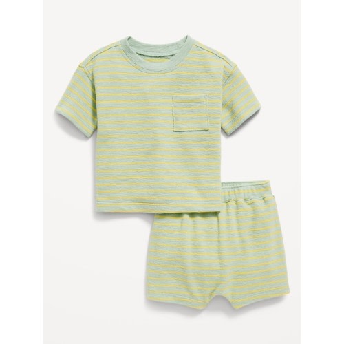 3-6 month Unisex Short-Sleeve Pocket T-Shirt and U-Shaped Pull-On Shorts Set for Baby