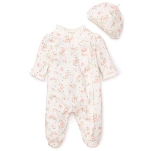 Girls' Vintage Rose Footie & Cap - Baby