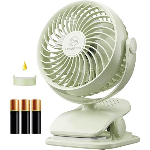 AA Battery/USB Powered Clip Fan (Batteries Not Included) ,5'' Small Personal Fan for Dorm with Aroma Function, 4-Speed Quiet Fan with 360° Rotation for Desk, Stroller, Camp, Golf Cart, Home Office Car
