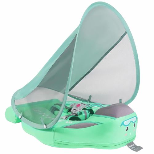 Mambobaby Baby Swim Float with Canopy Non-Inflatable Infant Pool Float with Tail 3-24 Months Avoid Flip Solid Skin-Friendly Material for Toddler Boys Girls