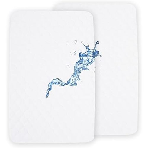 david's kids 2 Pack 38''x25'' Waterproof Mini Crib Mattress Protector, Fitted Pack N Play, Playard and Mini Crib Mattresses, Ultra Soft Breathable Pad Cover for Boys Girls Neutral, White