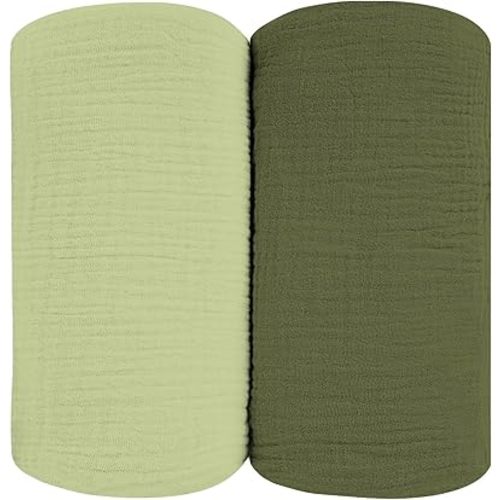 Muslin Swaddle Blankets for Baby Boy, Large 47 x 47 Inches 2 Pack Set - Soft Breathable Cotton Wrap Burping Clothes Receiving Newborn Swaddle Blanket for Girl Nursery, Sage + Olive Green
