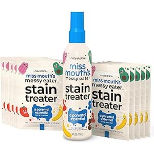 Miss Mouth's Messy Eater Stain Treater Spray - 4oz & 10 Wipes Stain Remover - Newborn & Baby Essentials - No Dry Cleaning Food, Grease, Coffee Off Laundry, Underwear, Fabric