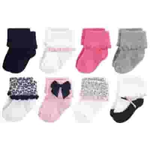 Luvable Friends Baby Girl Fun Essential Socks, Pink Gray, 6-12 Months