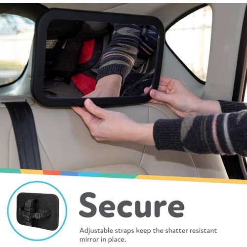 Nuby Adjustable Backseat Baby Mirror with Swivel Base for Easy Viewing, Quick Install, Shatter Resistant, Black