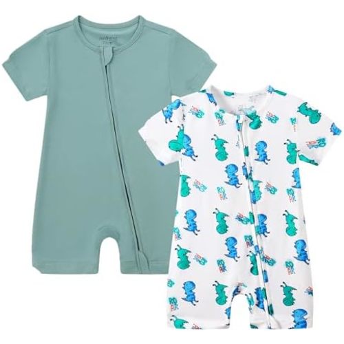 JunNeng 2pcs Baby Boy Footless Sleeper,Rayon from Bamboo Romper with 2 Way Zipper Short Sleeve Infant Summer Outfit