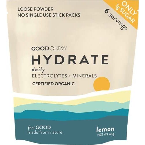 GOODONYA Hydrate Electrolyte & Mineral Powder - Certified Organic - Real Lemon Juice, Himalayan Pink Salt, Stevia, and Coconut Water, Paleo and Plant Based, No Sugar Added - 6 Servings