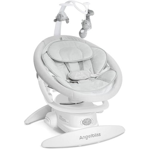 Angelbliss 3 in 1 Baby Swing with Motion Detection, Portable Baby Swings for Infants with Removable Rocker & Stationary Seat, Bluetooth Enabled with 3 Unique Motions (White)