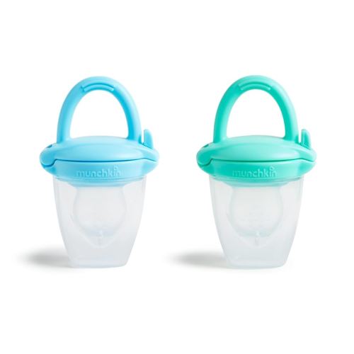 Munchkin Silicone Baby Food Feeder for Solids and Purees, Great for Self-Feeding and Baby Led Weaning, 2 Pack, Blue/Mint