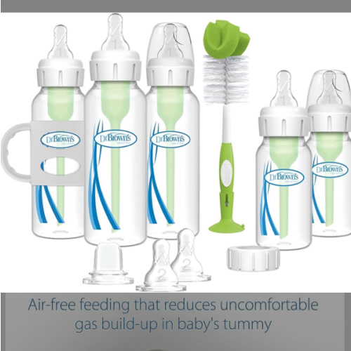 Dr. Brown's Natural Flow® Anti-Colic Options+™ Narrow Bottle to Sippy Gift Set with Soft Silicone Sippy Spout, Removable Silicone Handles, Travel Cap and Bottle Brush