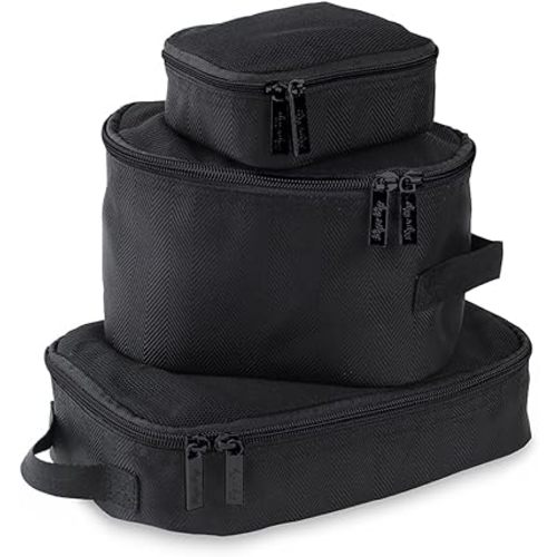 Itzy Ritzy Packing Cubes for Travel – Set of 3 Packing Cubes or Travel Organizers – Each Cube Features a Mesh Top, Double Zippers and a Fabric Handle (Black with Black Hardware)