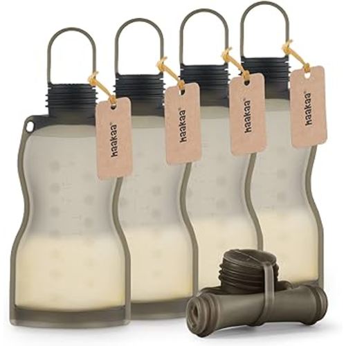 haakaa Silicone Breast Milk Storage Bag 9 oz- Reusable Milk Collector Freezer Bag for Breastfeeding Mom - Baby Food Storing Yummy Pouch - Breast Pump Bag -Leakproof - 5 Count