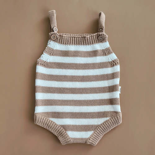 Knitted Jumpsuit - Cotton - Ivory & Beige Stripes