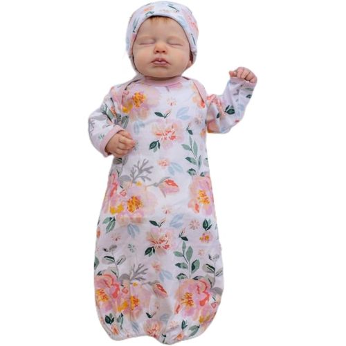 Baby Be Mine Newborn Gown and Hat Set Layette Romper Coming Home Outfit (Newborn, Mila)