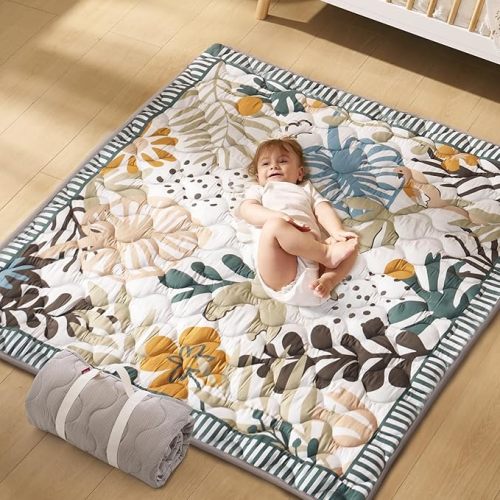 Momcozy Baby Play Mat for Floor, 50x50 Thickened Playpen Mat, Playmate for Baby Tummy Time, Waterproof & Non-Slip, Foldable Outdoor Mat with Carrying Handle, Forest World