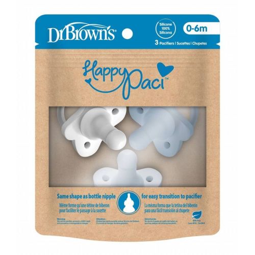 Dr. Brown's Happypaci One-piece 100% Silicone Pacifier - 0-6 Months - 3pk - Cool Gray/green/ecru