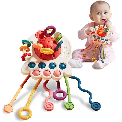PRAGYM Baby Toys 6 to 12 Months, Sensory & Montessori Toys for 1 Year Old, Octopus Pull String Toys, Travel & Teething Toys for Car Seat, Baby Girl Boy Gifts for 6, 9, 12, 18 Months Infant Toddler