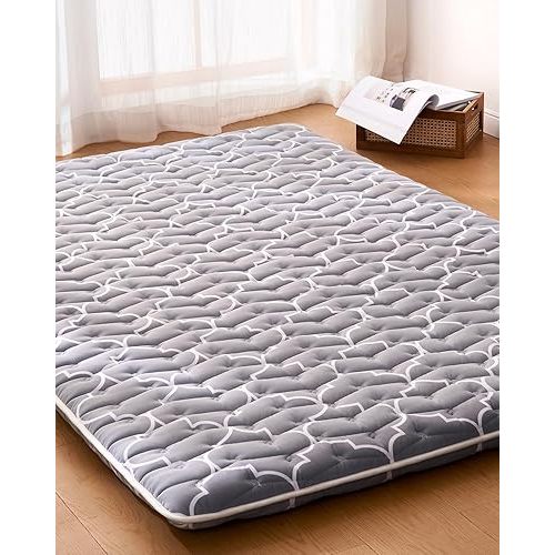 6th Generation Japanese Floor Futon Mattress - Extra-Thick 9-Layer Modern Futon with 100% High-Density Foam, Portable Floor Mattress Sleeping Pad for Adults, Guest Room, Dormitory, Twin Size 75"x39"