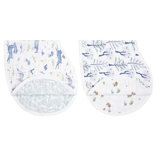 aden + anais Burpy Bib, 100% Organic Cotton Muslin, Soft Absorbent 4 Layers, Multi-Use Burp Cloth and Bib, 22.5" X 11", 2 Pack, Outdoors