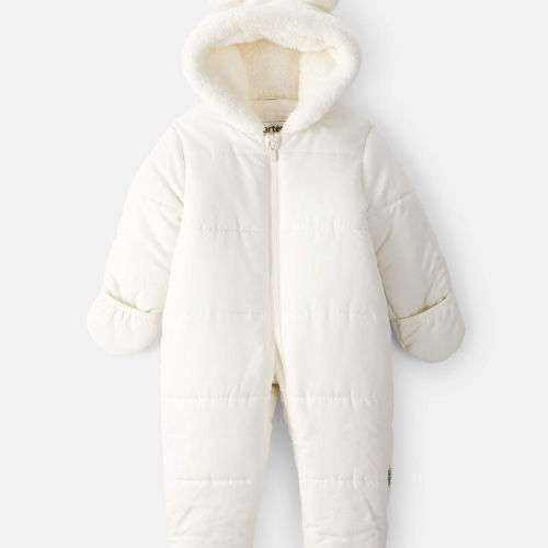 Cream Baby Girl 1-Piece Bear Ears Hooded Pram Snowsuit - Cream | Carter’s Oshkosh Canada