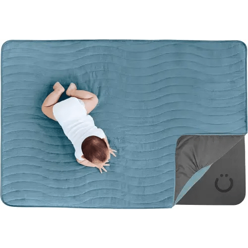 Ubbi Baby Floor Mat, Thick Padded Tummy Time Play Mat for Babies & Toddlers, 40.5 x 56.5 Soft Foam Infant Activity Mat with Detachable Cotton Muslin Cover, Machine Washable, Foldable, Blue Open Water