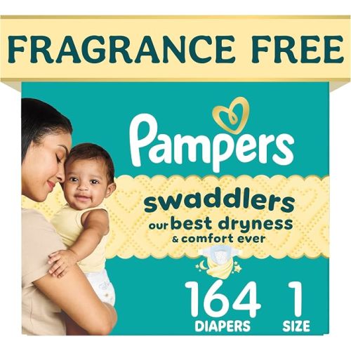 Pampers Swaddlers Diapers, Size 1 (8-14 lbs), 96 Count, Fragrance Free, Hypoallergenic, Absorbent, Pediatrician Recommended, Skin Safe