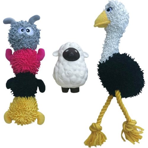 Rocket & Rex Squeakers, Rope & Plush Dog Toy Gift Set, 3 count
