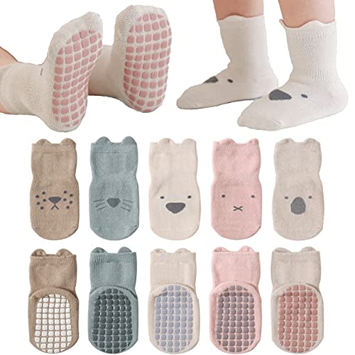 Baby Non-Slip Ankle Socks with Grips - Anti-Slip Crew Cotton Socks for Infants Toddlers Girls Boys