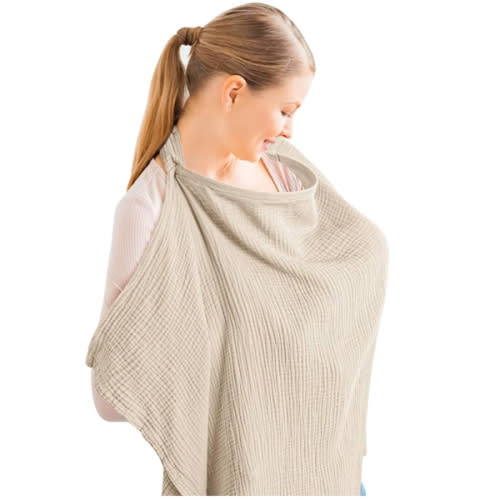 Konssy Muslin Nursing Cover for Baby Breastfeeding, Breathable 100% Cotton Breastfeeding Cover with Rigid Hoop for Mother Nursing Apron, Multi-use Carseat Canopy (Summer Wheat)