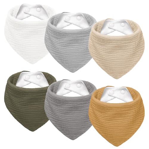 Susurration Muslin Baby Drool Bibs 6Pack Soft Triangular Adjustable Baby Bandana Bibs for Unisex Baby Girls & Boys